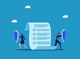 Insure the rules. business team holding shield to protect document vector