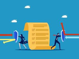 insurance rules. business team holding shield to protect document vector
