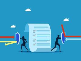 obey the rules. business team holding shield to protect document vector