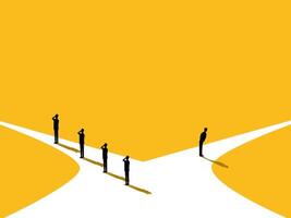Businessman confidently chooses a different path from his team vector