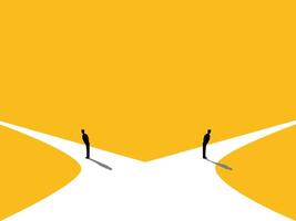 Business Difference, Conflict of paths, Two businessmen standing in different directions at a crossroads vector