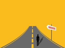 Businessman walking on the main path with signpost to success vector