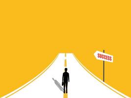 Businessman standing on the main path with signpost to success vector