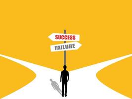 Businessman chooses a path with signs of success and failure vector