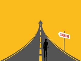 Businessman walking on the arrow path pointing up and success sign vector