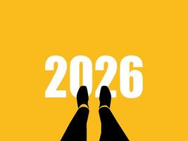Businessman standing at 2026 point, top view vector