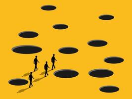 Avoid Risk, Business Team Leader Leads a Walk to Avoid Pitfalls vector