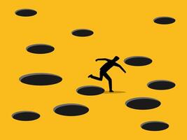 Avoiding risk, Businessman jumping in a trap vector