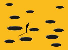 Assess Risk, Businessman Stands Amidst Many Pitfalls vector