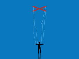 Freedom to work, businessman cuts the puppet strings vector