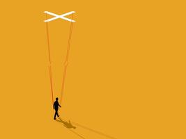 Power to work independently, businessman cuts the puppet strings vector