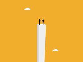 Merge, two businessmen shaking hands and agree on the tallest building vector
