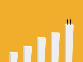 Merging for success, two businessmen shaking hands on a growth bar graph vector