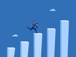 Businessman self development running on a growth bar graph step by step vector