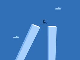 Choose the better, businessman jumps out of a collapsing building and into a stable building vector