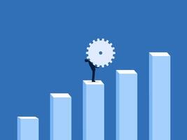 Effort, Businessman carrying gears up on a growth bar graph vector