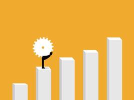Businessman working hard carrying gears up on a growth bar graph vector