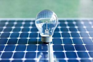solar panel light bulb, Green energy, eco-friendly technologies and sustainable lifestyle. photo