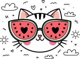 Cheerful Cat Illustration with Watermelon Glasses and Bright Summer Vibes vector