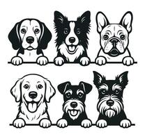 Black and White Dog Illustrations Featuring Popular Breeds with Expressive Faces vector