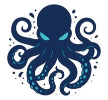 Dark Cartoon Octopus Design with Fierce Expression and Blue Tentacles vector