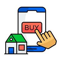 Conceptual flat design icon of buy home online vector