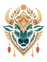 Stylish Abstract Bull Illustration with Ornate Tribal and Geometric Patterns vector