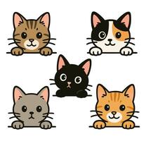 Collection of Cartoon Cat Faces with Happy and Curious Expressions vector