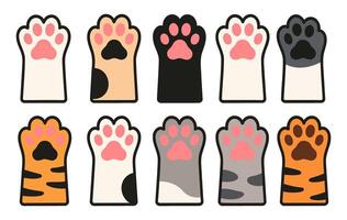 Creative Collection of Paw Print Designs Featuring Cats in Various Colors vector