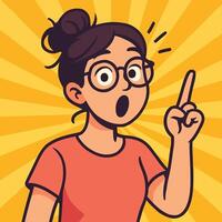 Animated Girl with Glasses Showing an Idea Gesture on a Bold Yellow Background vector