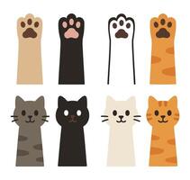 Adorable Cartoon Cats and Paw Prints with Different Color Variations vector