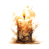 Candle with a dancing flame, soft wax glow, and smoky trails, creating a serene and artful atmosphere. png