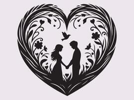 Romantic Couple Silhouette with Heart Shape Representing Deep Love and Affection vector