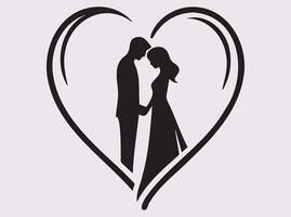 Couple Silhouette with Heart Shape Expressing Love and Affection in Artistic Style vector