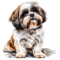 Shih Tzu, rendered in delicate watercolor strokes, sits regally. Capturing the endearing essence of this breed png