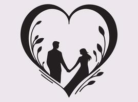 Elegant Couple Silhouette with Heart Shape Symbolizing Eternal Love and Commitment vector