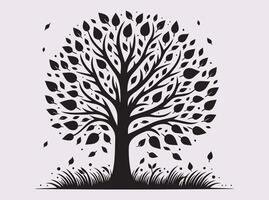 Black Fall Tree with Leaves Silhouette Nature Inspired Art for Autumn Projects vector