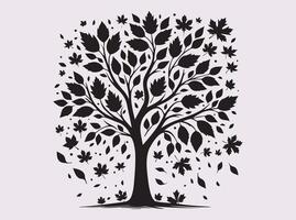 Artistic Fall Tree with Leaves Silhouette in Black for Seasonal Design Projects vector