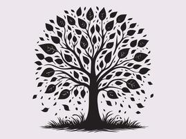Fall Tree Silhouette with Black Leaves Minimalistic Autumn Art for Seasonal Projects vector