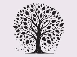 Simple Black Silhouette of Fall Tree with Leaves Autumn Foliage Design Element vector