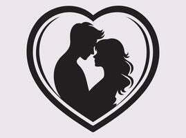Love and Heart Shape with Couple Silhouette Representing Passion and Devotion vector