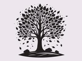 Black Silhouette of Fall Tree with Leaves Perfect for Autumn Art and Design Projects vector