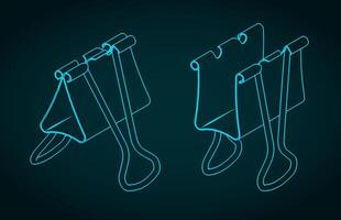 Binder clip isometric blueprints illustration vector