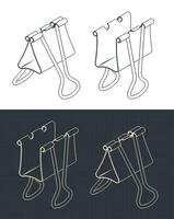 Binder clip isometric blueprints vector