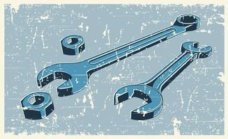 Wrenches and nuts retro poster vector
