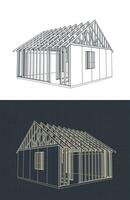 Timber frame house under construction blueprints vector