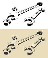 Wrenches and nuts close-up vector