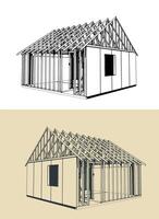 Timber frame house under construction vector