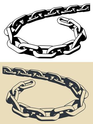 Pieces of metal chain close-up illustrations