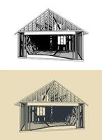 Timber frame house under construction illustrations vector